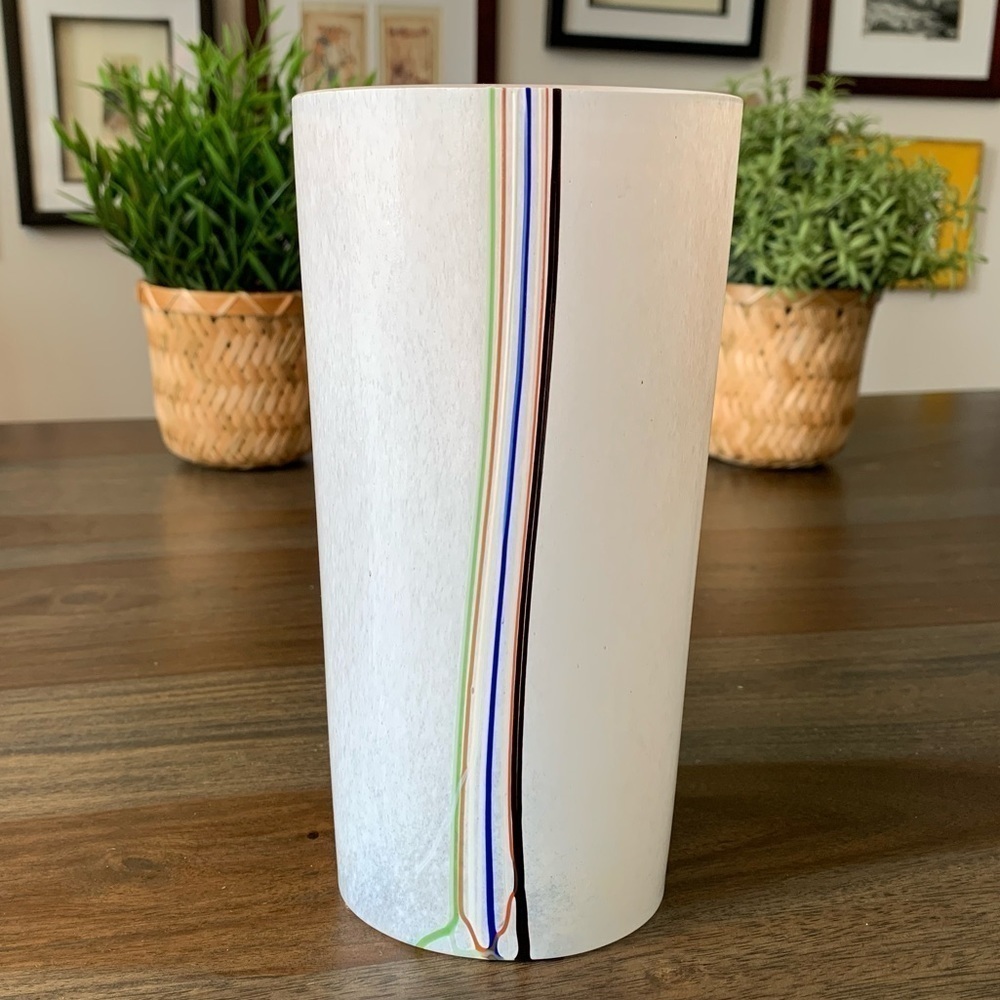 Kosta Boda Bertil Vallien Signed Glass Vase Frosted Rainbow Vintage Sweden MCM